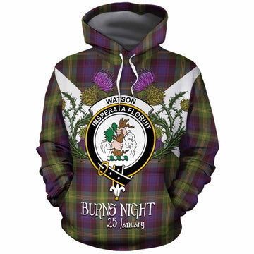 Watson Tartan Family Crest Cotton Hoodie Scottish Burns Night Thistle Floral