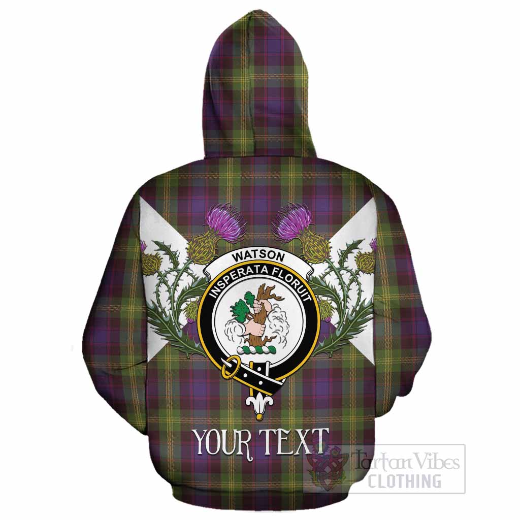 Watson Tartan Family Crest Cotton Hoodie Scottish Burns Night Thistle Floral