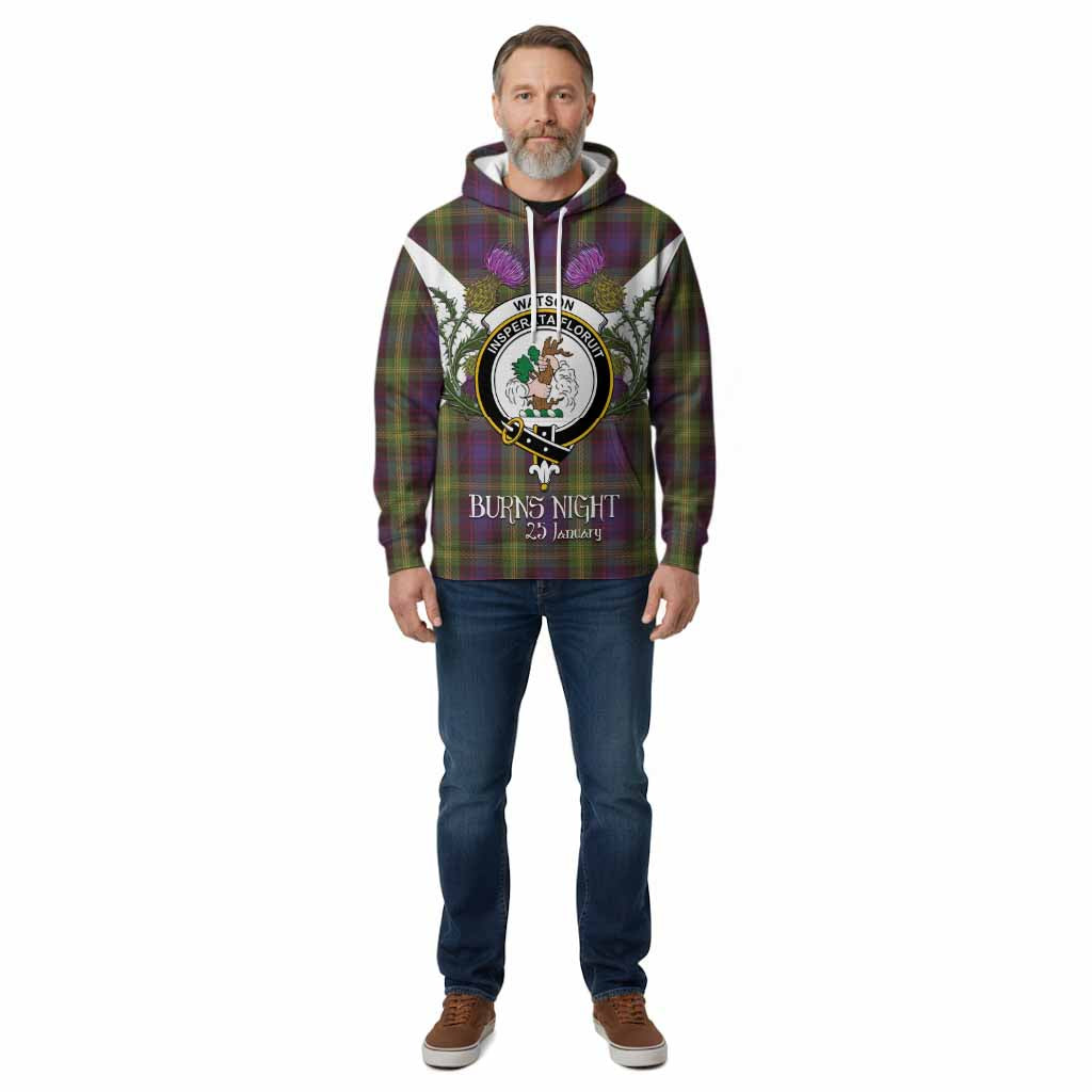 Watson Tartan Family Crest Cotton Hoodie Scottish Burns Night Thistle Floral