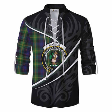 Watson Tartan Family Crest Ghillie Kilt Shirt Celtic Scottish Thistle Floral - Tartan Vibes Clothing