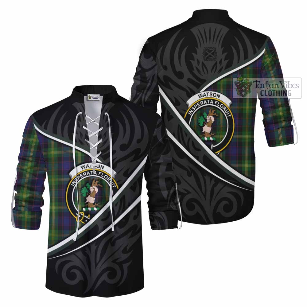 Watson Tartan Family Crest Ghillie Kilt Shirt Celtic Scottish Thistle Floral - Tartan Vibes Clothing