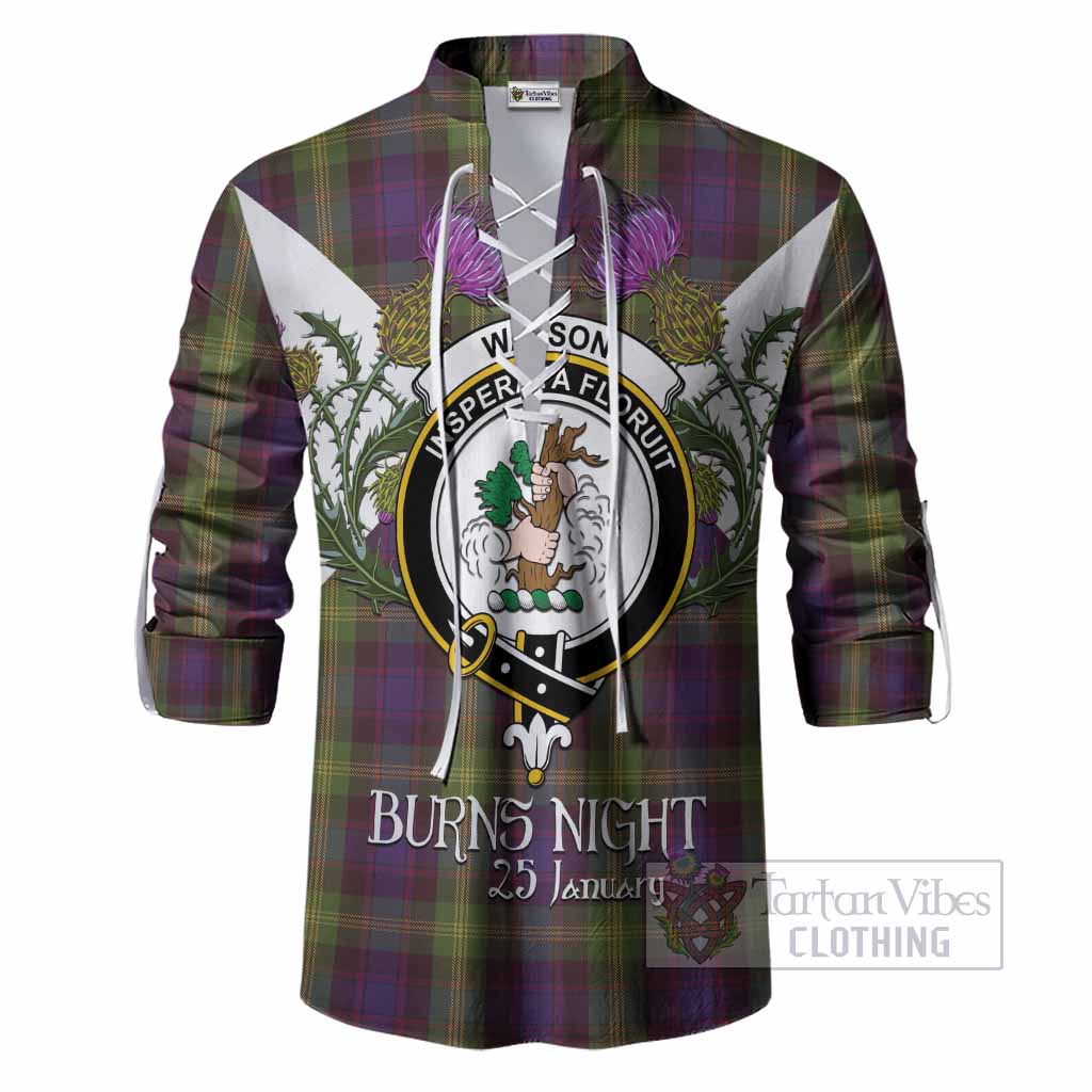 Watson Tartan Family Crest Ghillie Shirt Scottish Burns Night Thistle Floral