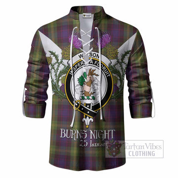 Watson Tartan Family Crest Ghillie Shirt Scottish Burns Night Thistle Floral