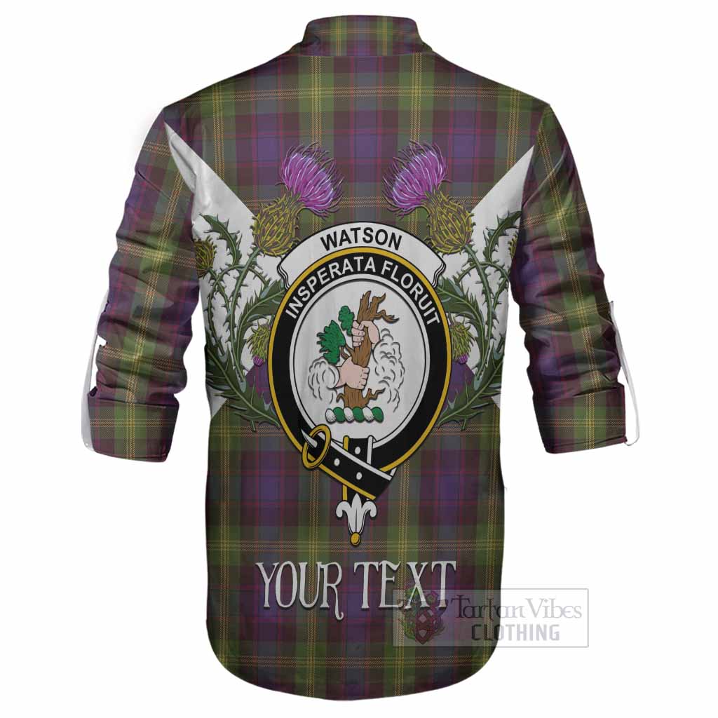 Watson Tartan Family Crest Ghillie Shirt Scottish Burns Night Thistle Floral