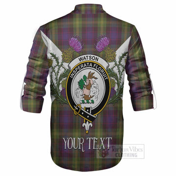 Watson Tartan Family Crest Ghillie Shirt Scottish Burns Night Thistle Floral