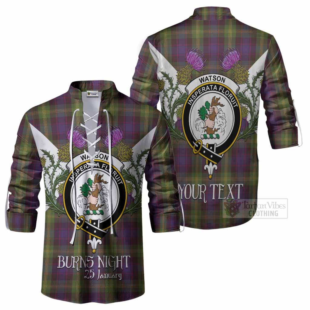Watson Tartan Family Crest Ghillie Shirt Scottish Burns Night Thistle Floral