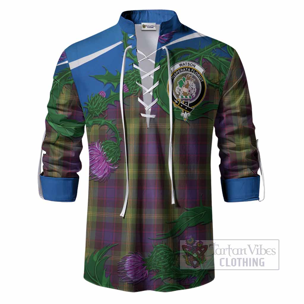 Watson Tartan Family Crest Ghillie Shirt Thistle in Minimalism