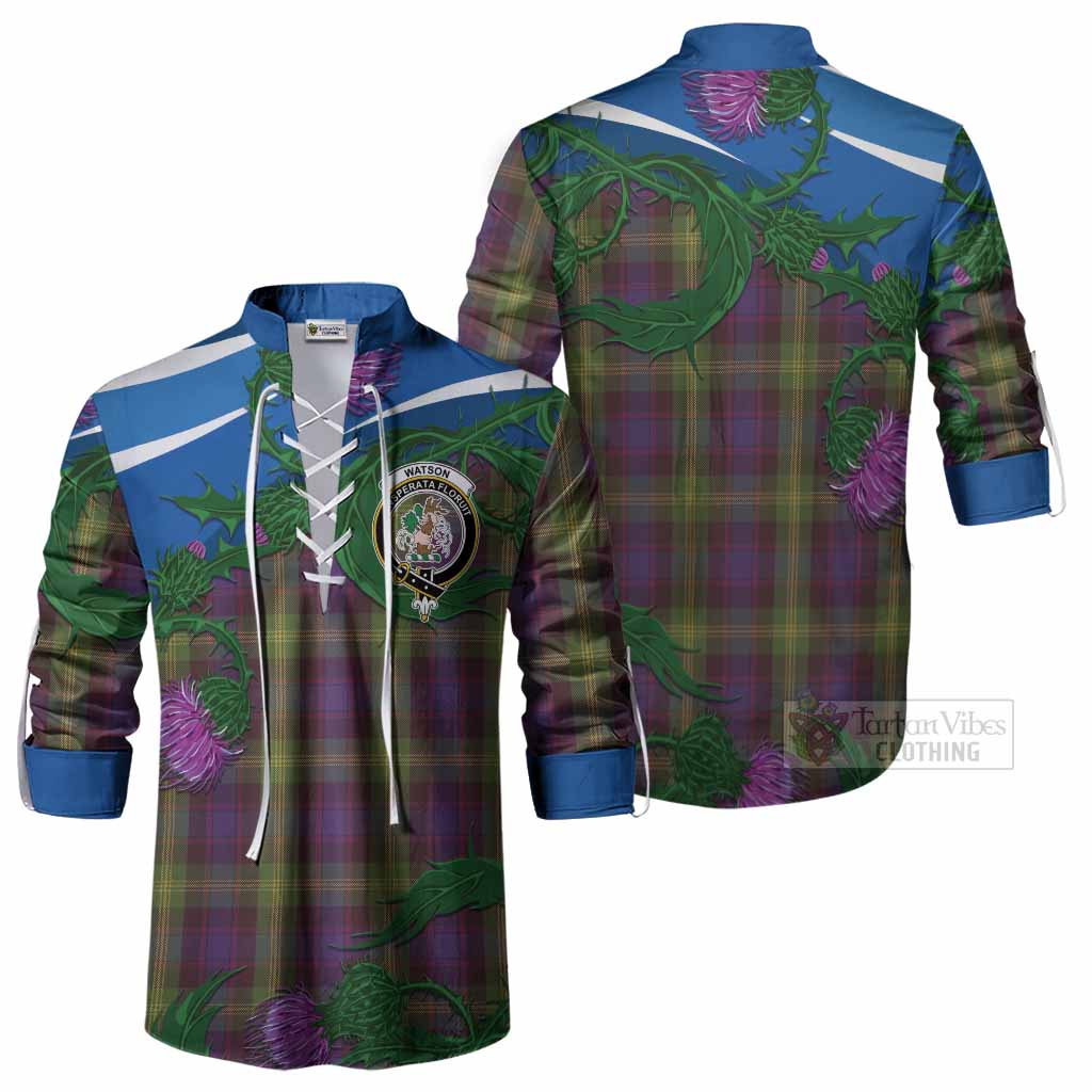 Watson Tartan Family Crest Ghillie Shirt Thistle in Minimalism