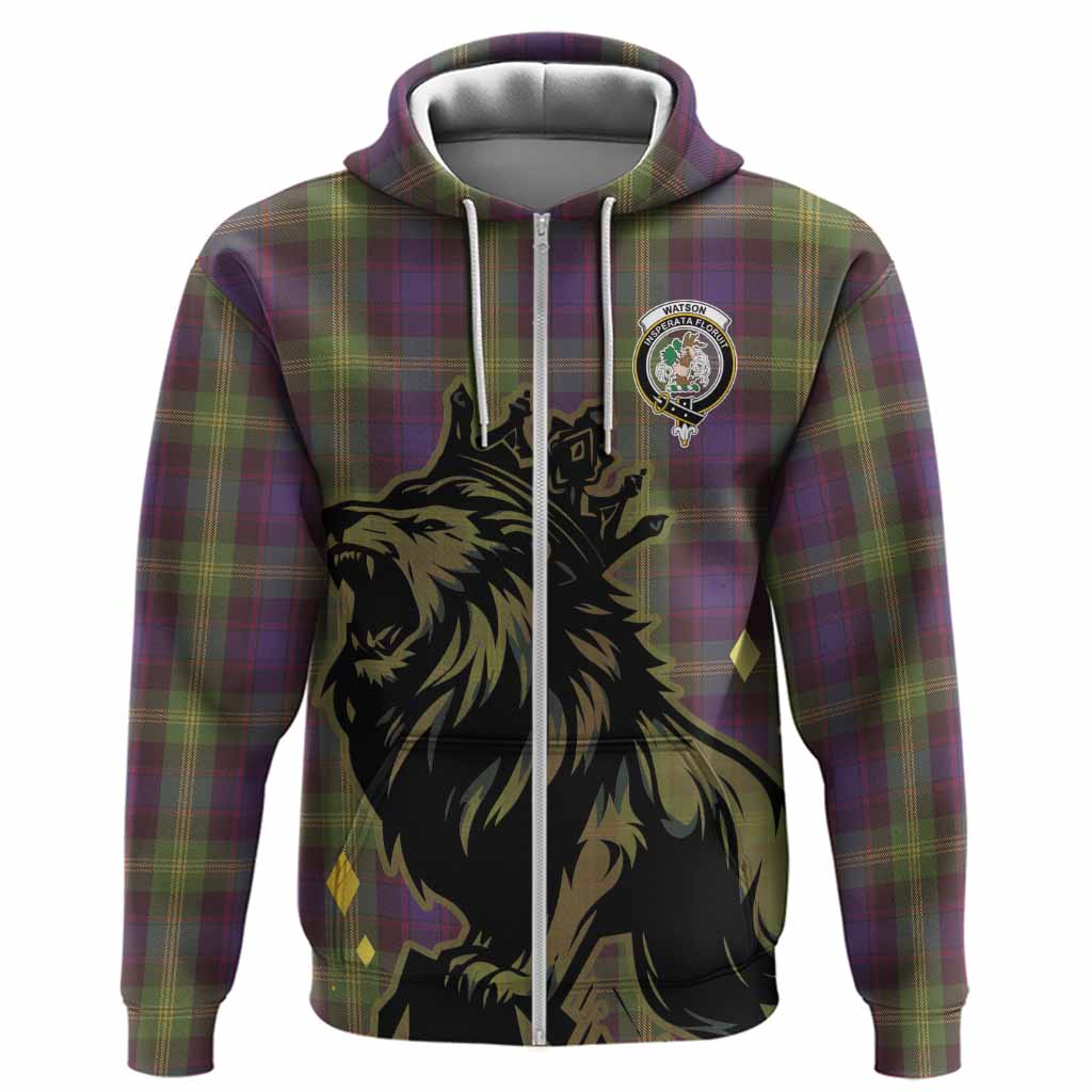 Watson Tartan Family Crest Hoodie Crowned Lion Roaring