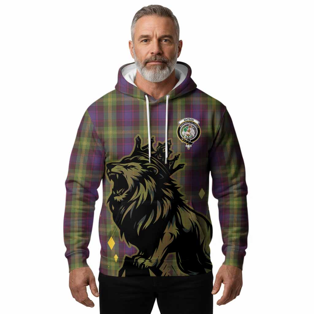Watson Tartan Family Crest Hoodie Crowned Lion Roaring