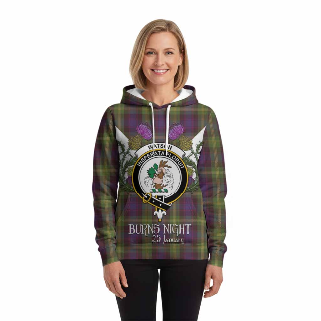 Watson Tartan Family Crest Hoodie Scottish Burns Night Thistle Floral