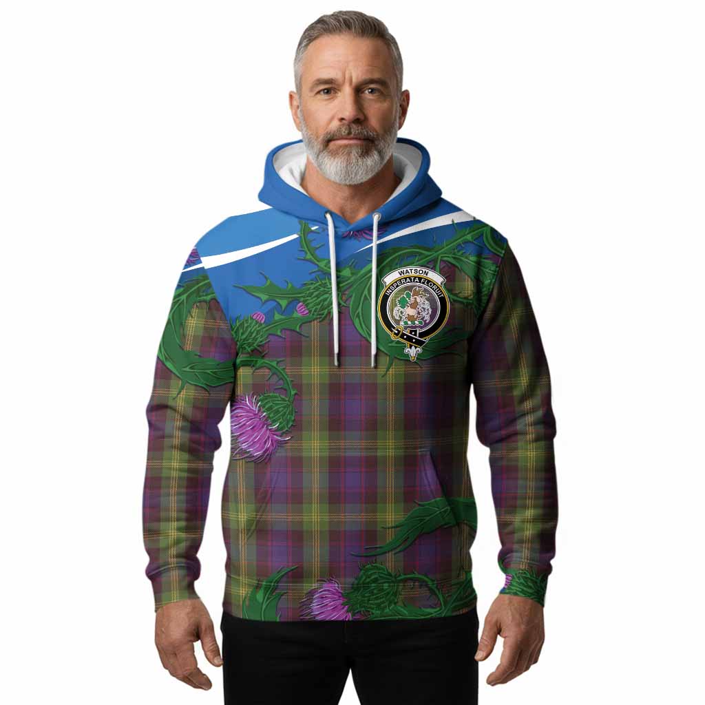 Watson Tartan Family Crest Hoodie Thistle in Minimalism