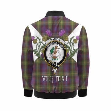 Watson Tartan Family Crest Kid Bomber Jacket Scottish Burns Night Thistle Floral