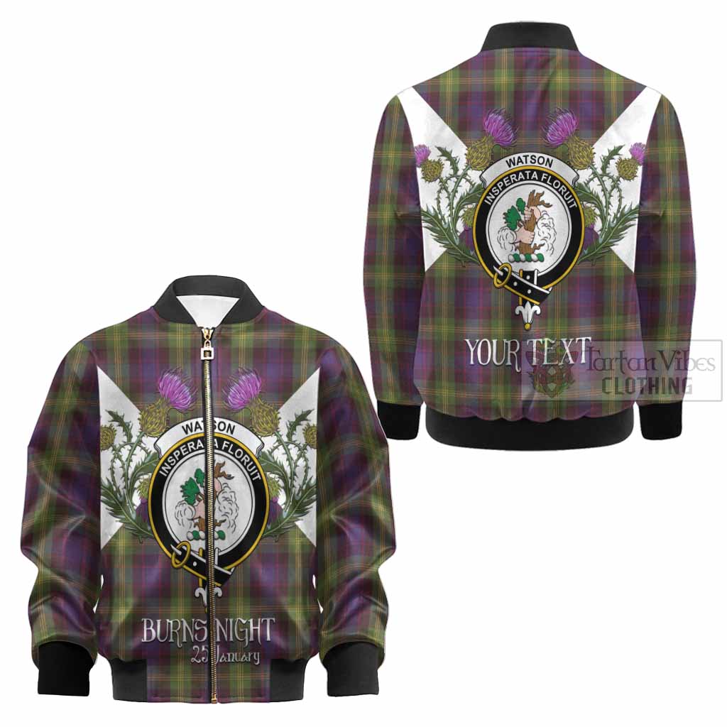 Watson Tartan Family Crest Kid Bomber Jacket Scottish Burns Night Thistle Floral