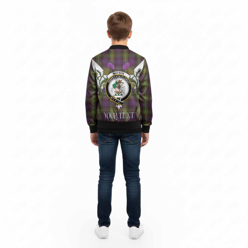 Watson Tartan Family Crest Kid Bomber Jacket Scottish Burns Night Thistle Floral