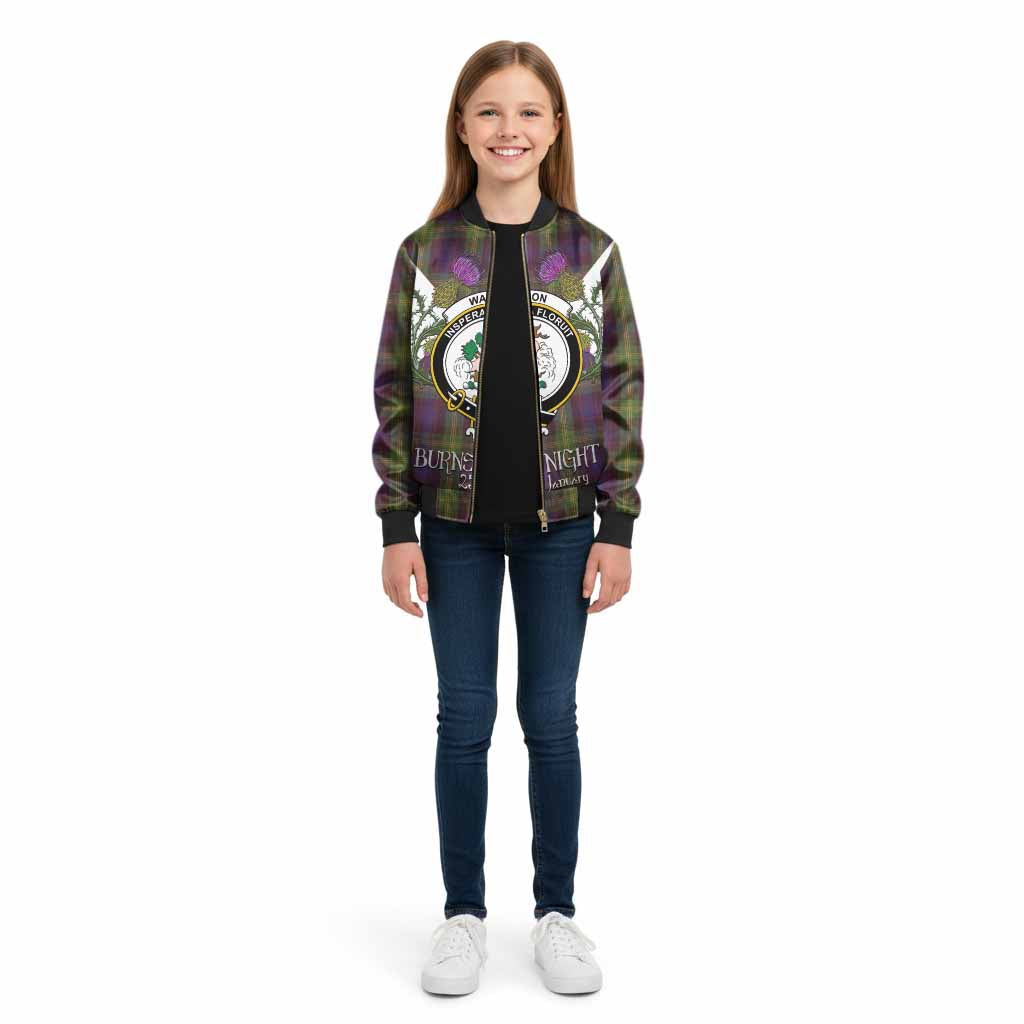 Watson Tartan Family Crest Kid Bomber Jacket Scottish Burns Night Thistle Floral
