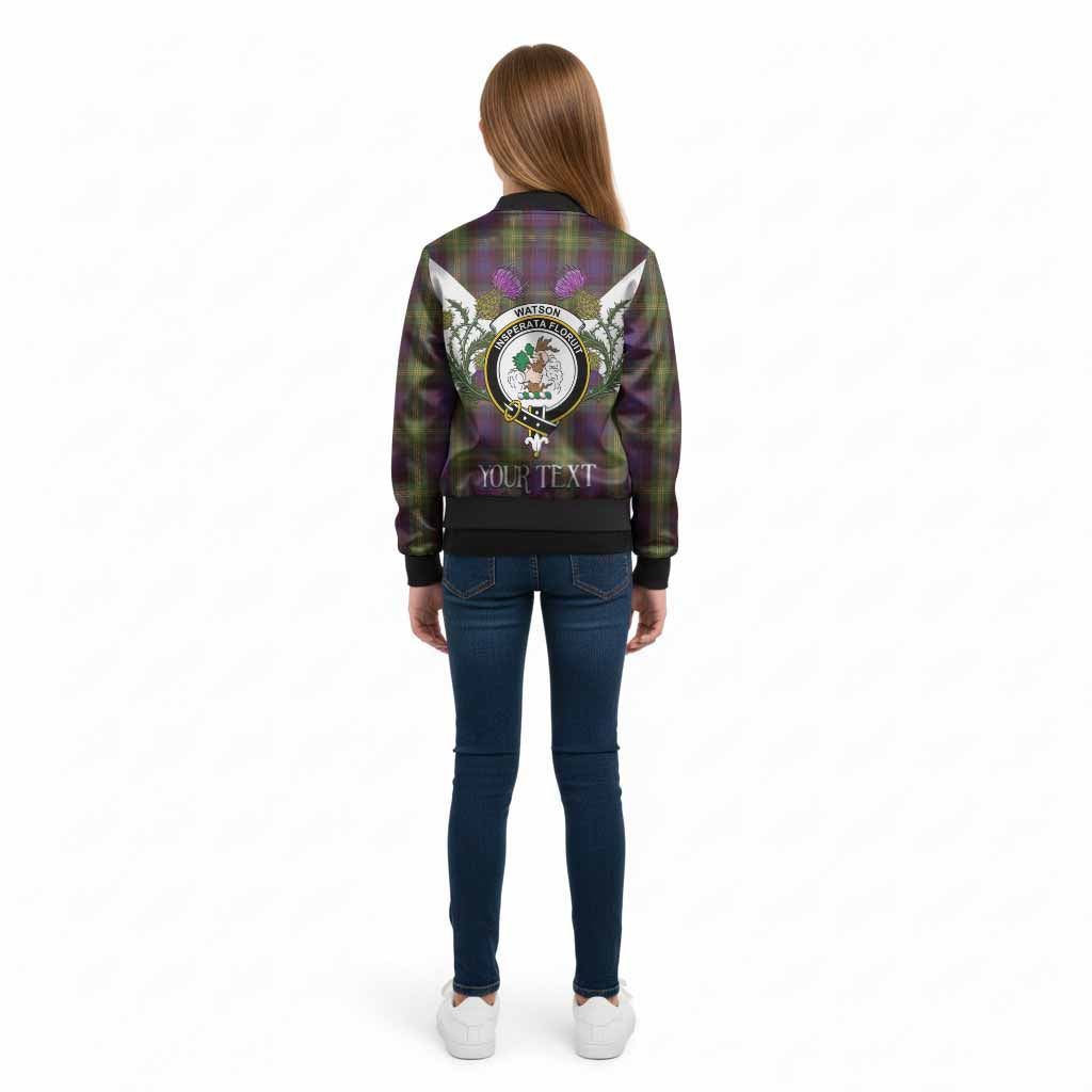 Watson Tartan Family Crest Kid Bomber Jacket Scottish Burns Night Thistle Floral