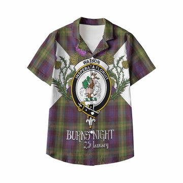 Watson Tartan Family Crest Kid Hawaiian Shirt Scottish Burns Night Thistle Floral