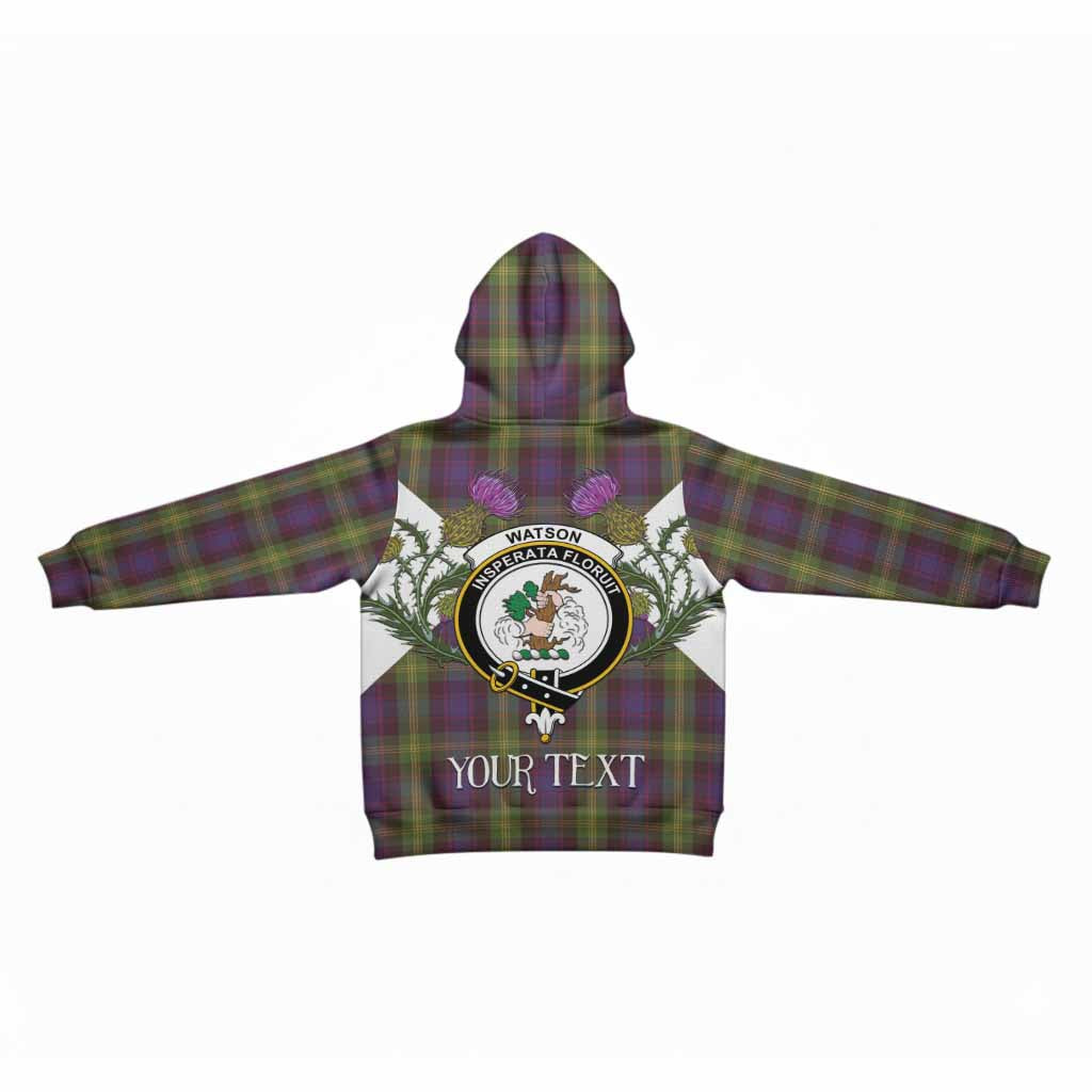 Watson Tartan Family Crest Kid Hoodie Scottish Burns Night Thistle Floral