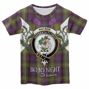 Watson Tartan Family Crest Kid T-shirt Scottish Burns Night Thistle Floral