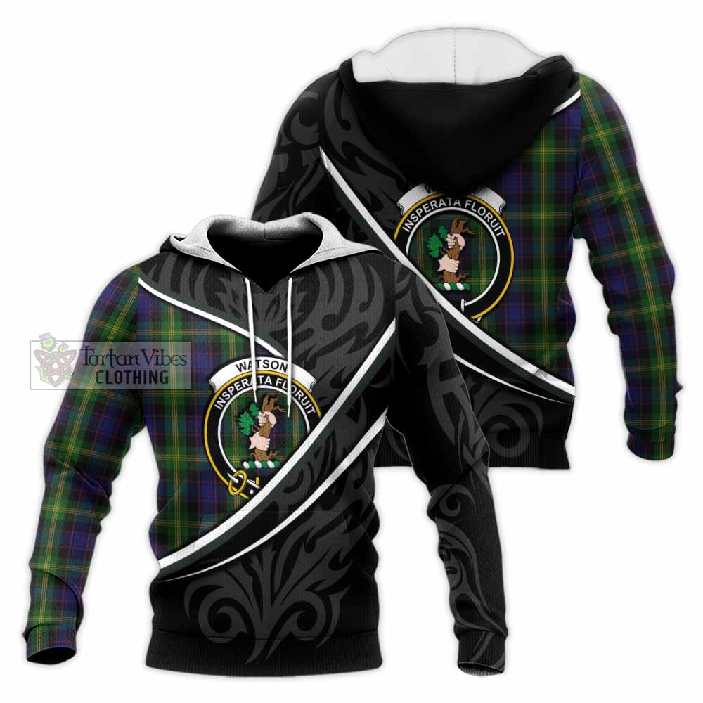 Watson Tartan Family Crest Knitted Hoodie Celtic Scottish Thistle Floral - Tartan Vibes Clothing