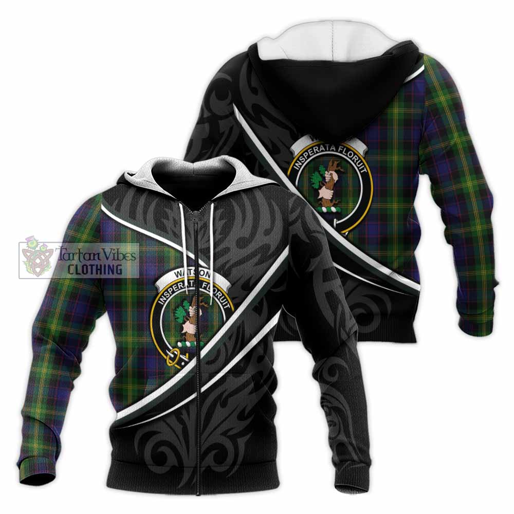 Watson Tartan Family Crest Knitted Hoodie Celtic Scottish Thistle Floral - Tartan Vibes Clothing