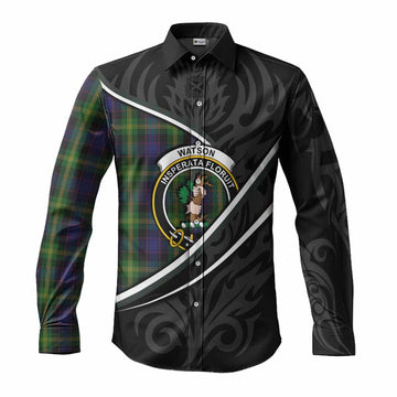 Watson Tartan Family Crest Long Sleeve Button Shirts Celtic Scottish Thistle Floral