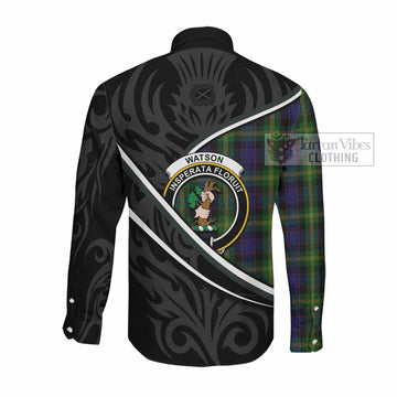Watson Tartan Family Crest Long Sleeve Button Shirts Celtic Scottish Thistle Floral