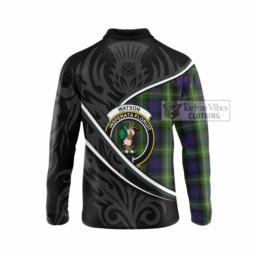 Watson Tartan Family Crest Long Sleeve Polo Shirt Celtic Scottish Thistle Floral - Tartan Vibes Clothing