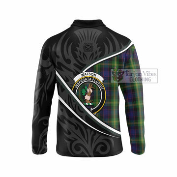 Watson Tartan Family Crest Long Sleeve Polo Shirt Celtic Scottish Thistle Floral - Tartan Vibes Clothing