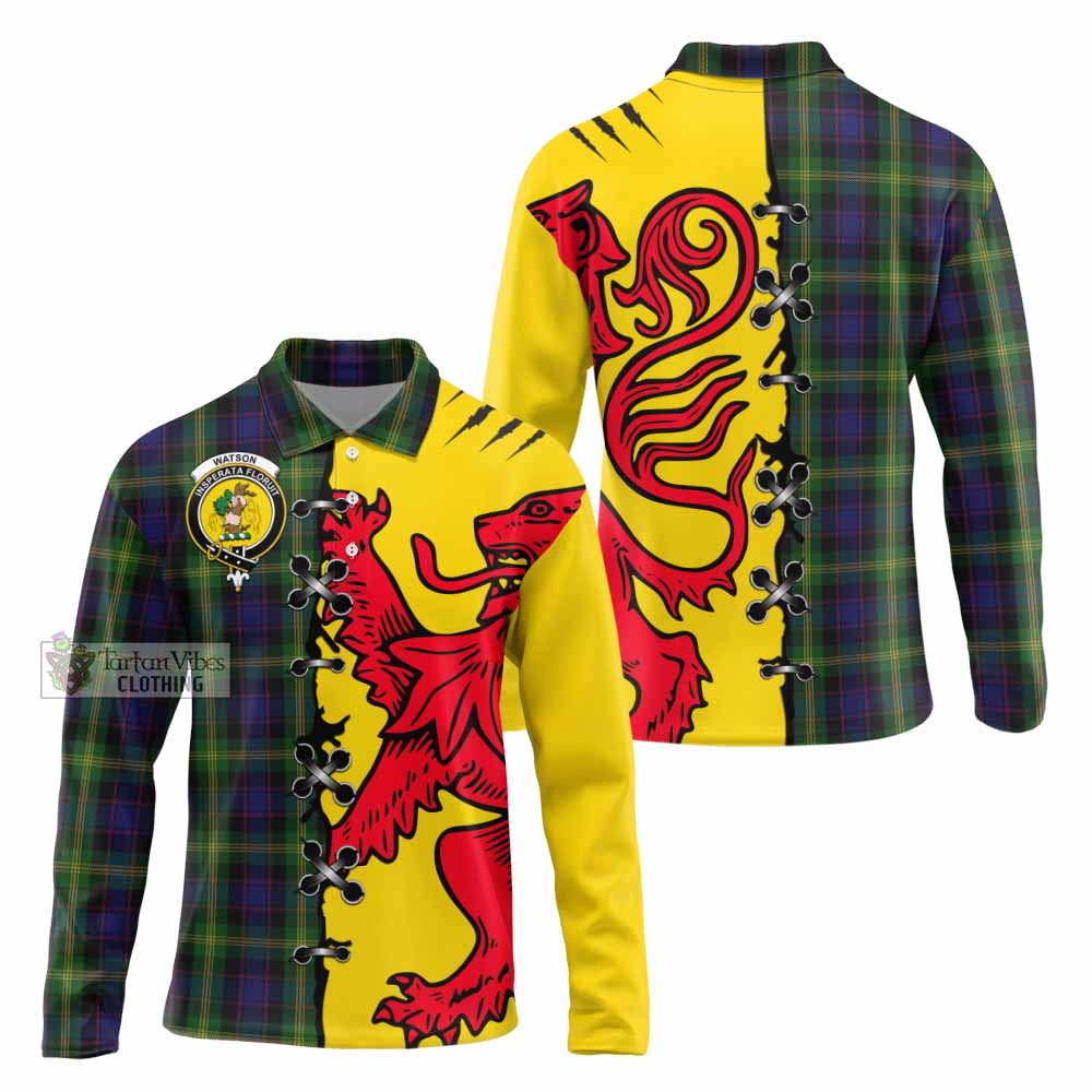 Watson Tartan Family Crest Long Sleeve Polo Shirt Lion Rampant Honor - Tartan Vibes Clothing