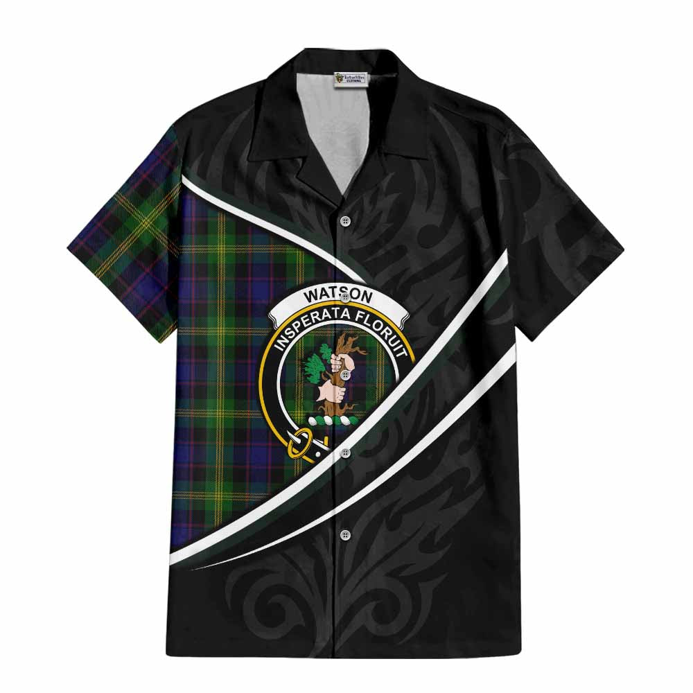 Watson Tartan Family Crest Short Sleeve Button Shirt Celtic Scottish Thistle Floral - Tartan Vibes Clothing
