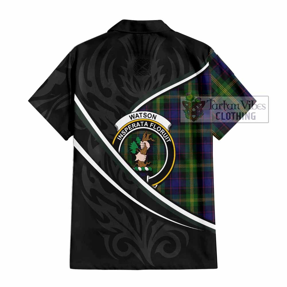 Watson Tartan Family Crest Short Sleeve Button Shirt Celtic Scottish Thistle Floral - Tartan Vibes Clothing
