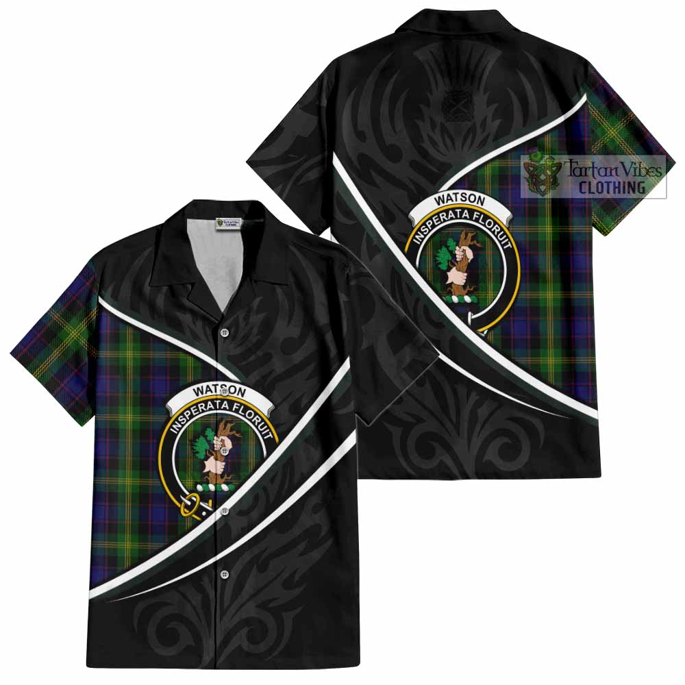 Watson Tartan Family Crest Short Sleeve Button Shirt Celtic Scottish Thistle Floral - Tartan Vibes Clothing
