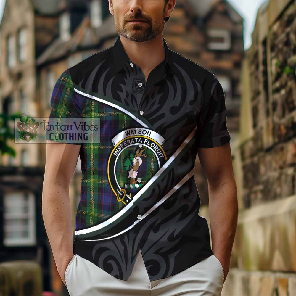 Watson Tartan Family Crest Short Sleeve Button Shirt Celtic Scottish Thistle Floral - Tartan Vibes Clothing