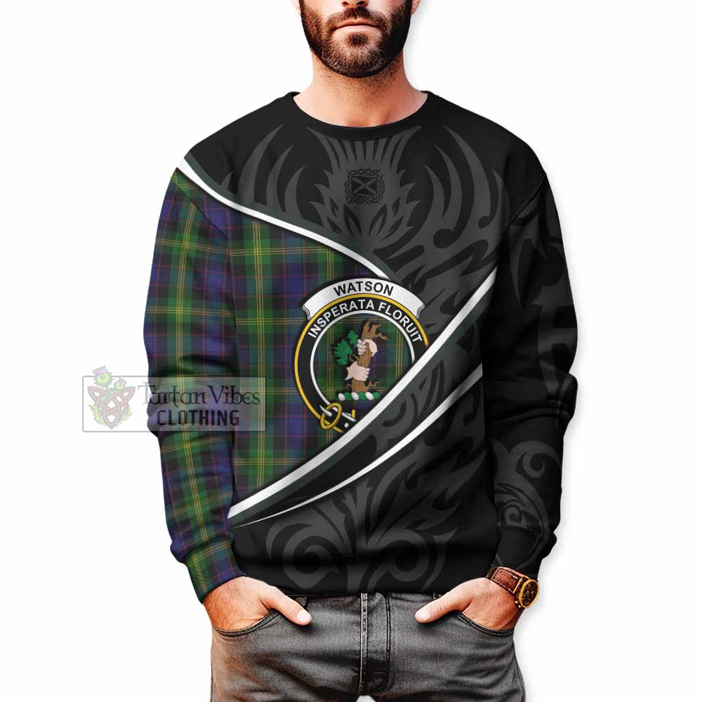 Watson Tartan Family Crest Sweatshirt Celtic Scottish Thistle Floral - Tartan Vibes Clothing