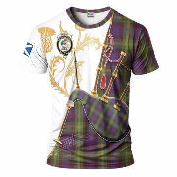 Watson Tartan Family Crest T-Shirt Bagpipes with Scottish Thistle