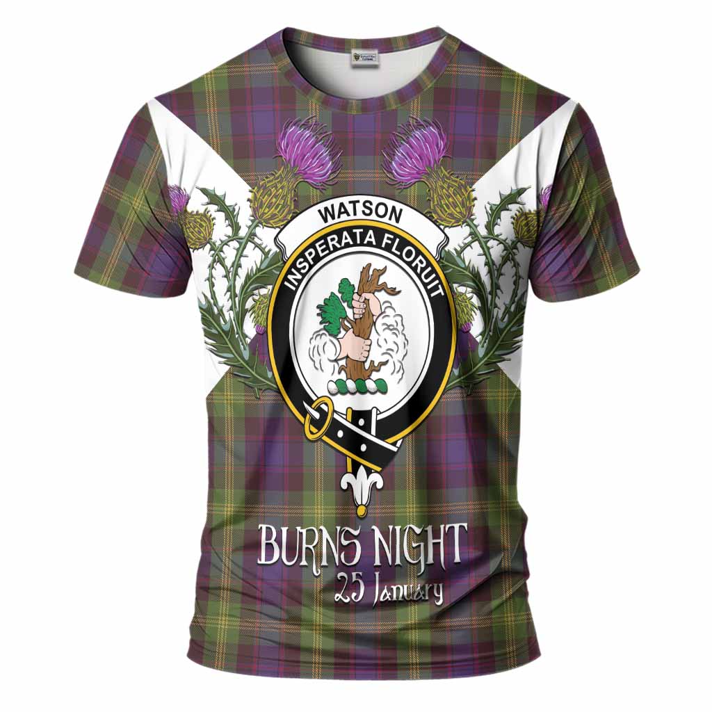 Watson Tartan Family Crest T-Shirt Scottish Burns Night Thistle Floral