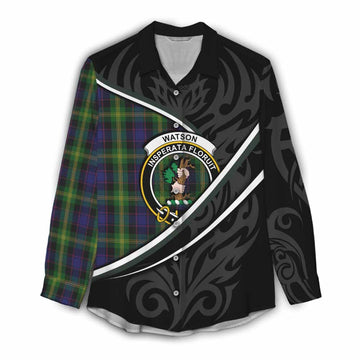 Watson Tartan Family Crest Women Casual Shirt Celtic Scottish Thistle Floral