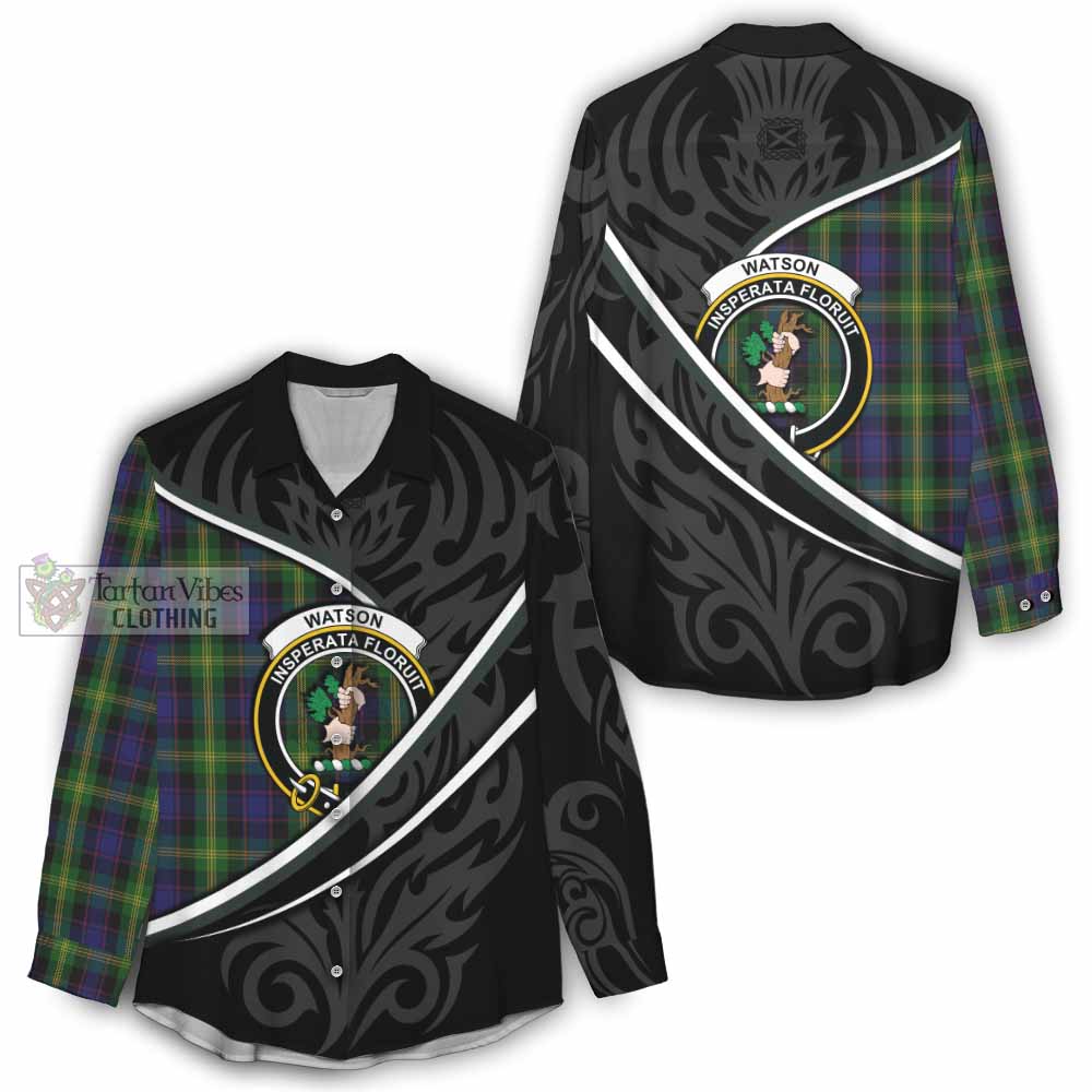 Watson Tartan Family Crest Women Casual Shirt Celtic Scottish Thistle Floral - Tartan Vibes Clothing