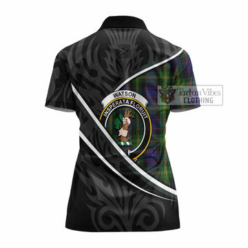 Watson Tartan Family Crest Women's Polo Shirt Celtic Scottish Thistle Floral