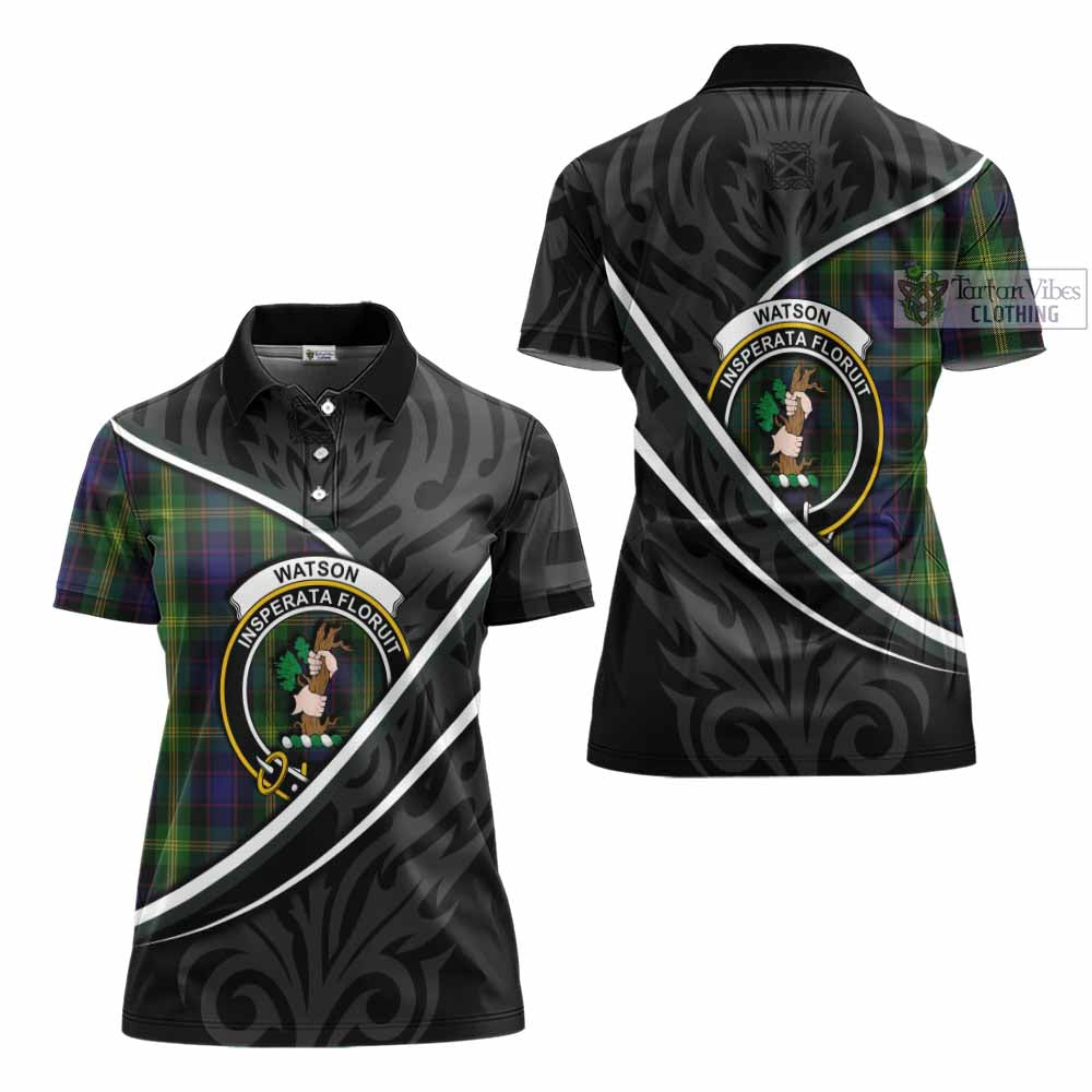 Watson Tartan Family Crest Women's Polo Shirt Celtic Scottish Thistle Floral - Tartan Vibes Clothing