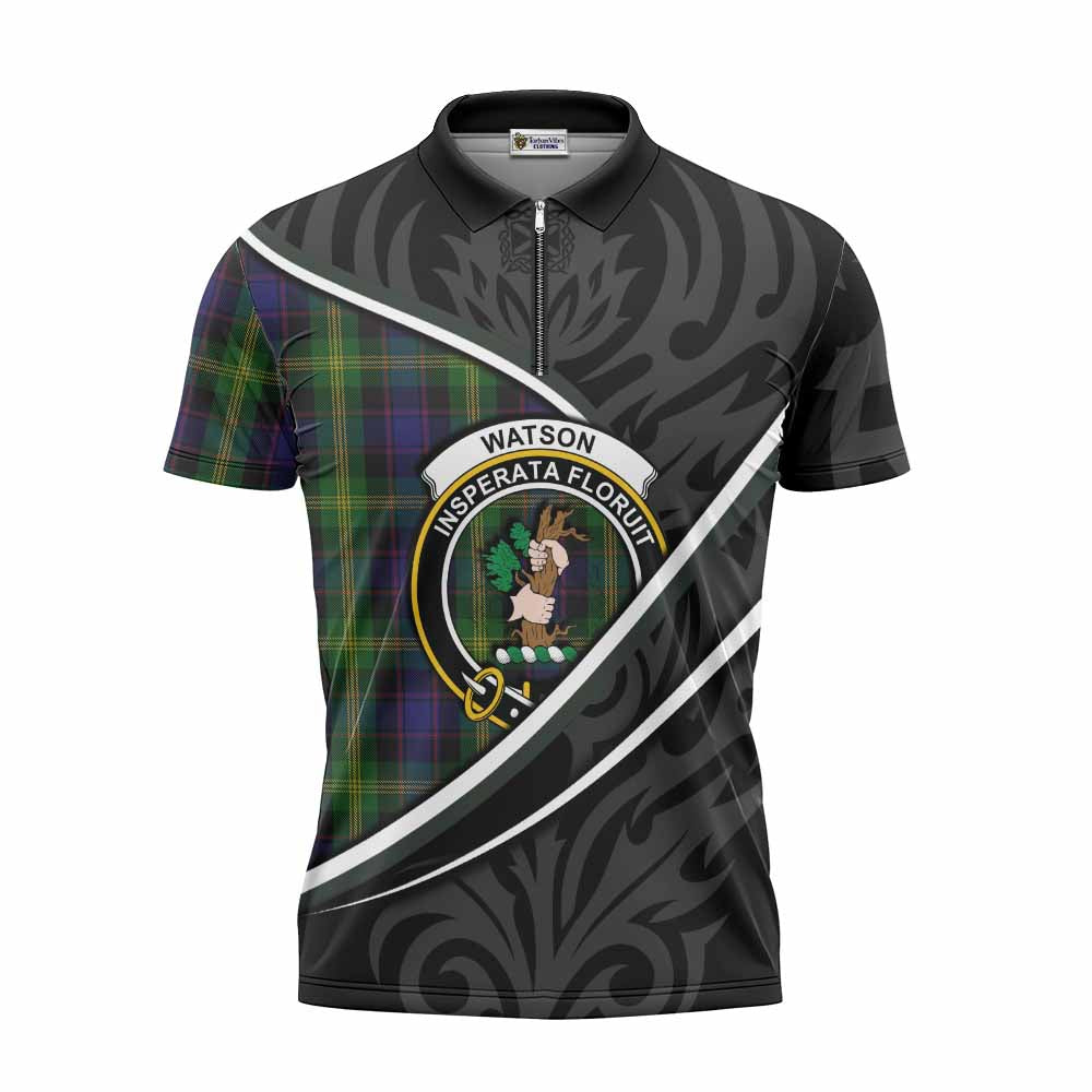 Watson Tartan Family Crest Zipper Polo Shirt Celtic Scottish Thistle Floral - Tartan Vibes Clothing