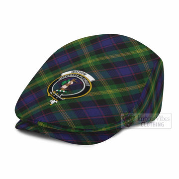 Watson Tartan Flat Cap, Jeff Cap Cross Style with Family Crest