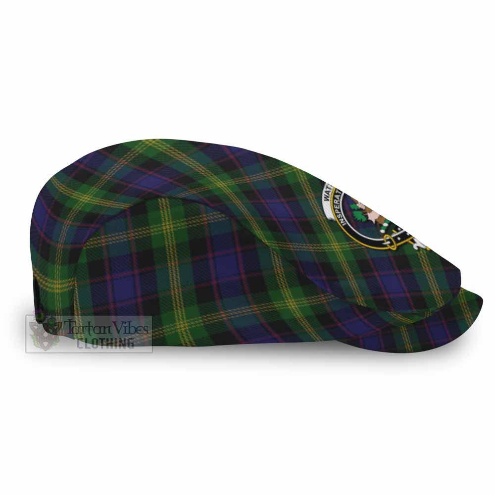 Watson Tartan Flat Cap, Jeff Cap Cross Style with Family Crest - Tartan Vibes Clothing