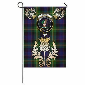 Watson Tartan Garden Flag with Golden Regal Scottish Thistle Emblem
