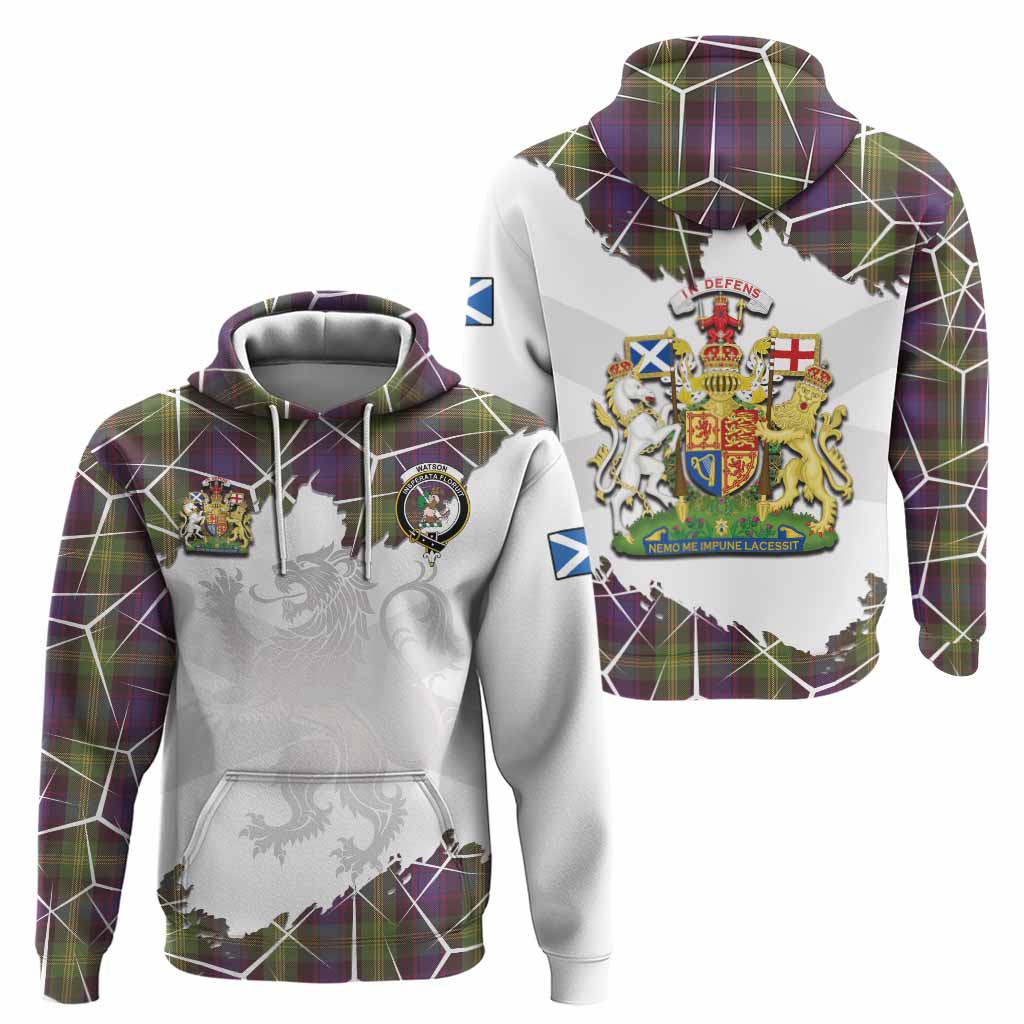 Watson Tartan Hoodie with Family Crest and Lion Rampant Grunge Style