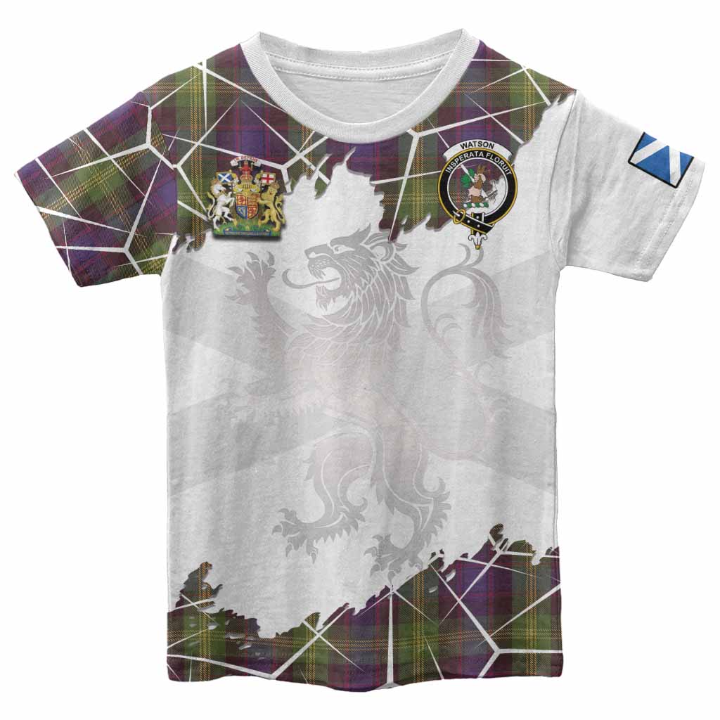 Watson Tartan Kid T-shirt with Family Crest and Lion Rampant Grunge Style
