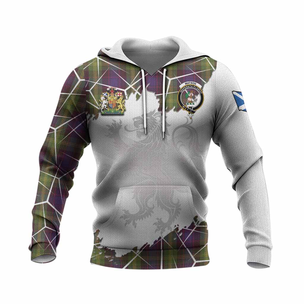 Watson Tartan Knitted Hoodie with Family Crest and Lion Rampant Grunge Style