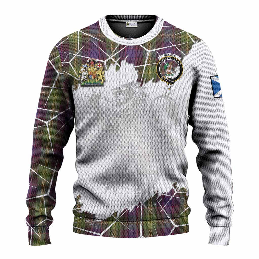 Watson Tartan Knitted Sweater with Family Crest and Lion Rampant Grunge Style